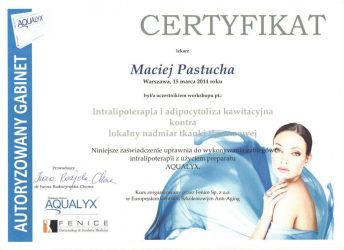 chirurg plastyczny dr Maciej Pastucha certyfikat